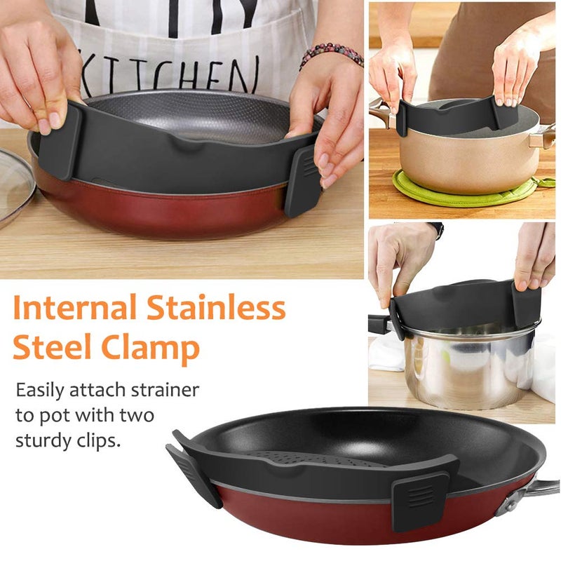YEVIOR Clip on Strainer for Pots Pan Pasta Strainer  Silicone Food Strainer Hands-Free Pan Strainer  Clip-on Kitchen Food Strainer for Spaghetti  Pasta  Ground Beef Fits All Bowls and Pots (Black) - Image 5